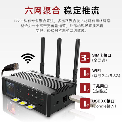 Ucast Q8直播编码器3卡4G聚合视频机SDI/HDMI双路导播切换台户外图2