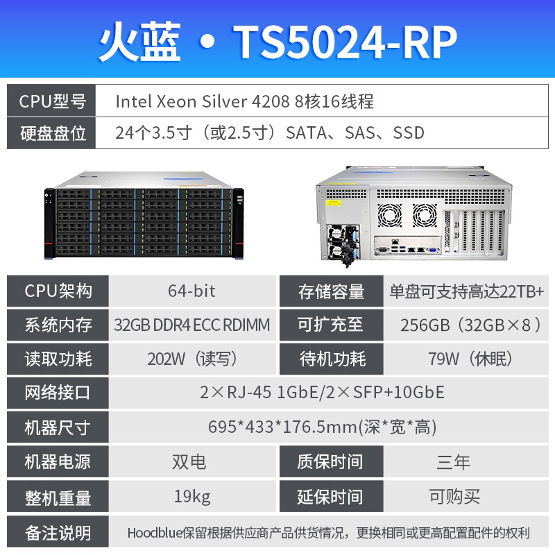 火蓝存储24盘位网络存储TS5024-RP-96TB图4