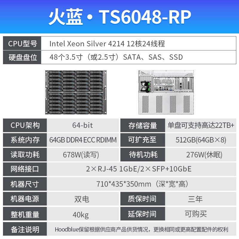 火蓝48盘位网络存储器TS6048-RP-192TB图4
