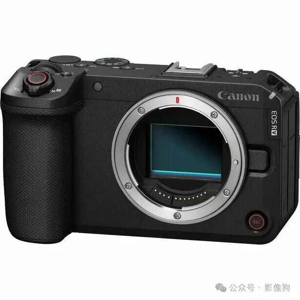 Canon EOS R5C mirrorless camera body shown from front angle against white background